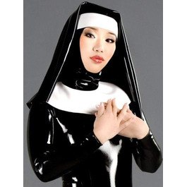 Чорний латексний костюм з капюшоном (котячий) XL, чорно-білий