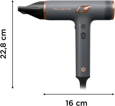 Фен для волосся Rowenta Maestria Nano HY8120 з іонною функцією, цифровий двигун, 1700 Вт, сірий/розе-золото