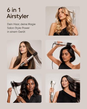 Мультистайлер 6 в 1 7MAGIC Airstyler: іонний фен, автоматичний стайлер для локонів та щітка для вирівнювання волосся, ефект Коанда, колір Champagne Gold