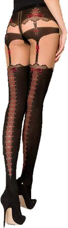 Чулки жіночі мереживні з рельєфним малюнком, чорні/червоні, 50 розмір, 20 den, 3-4, чорний/червоний