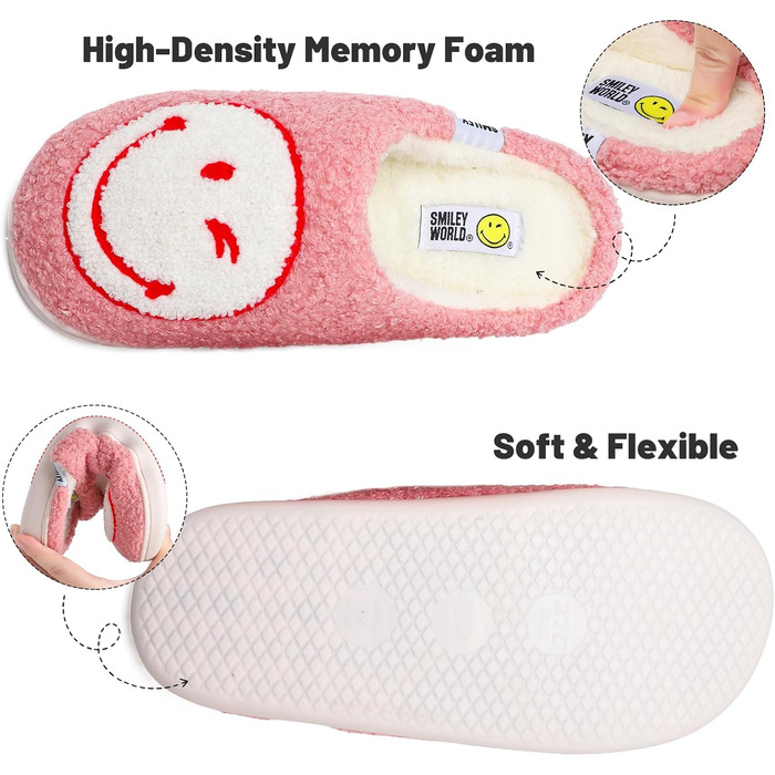 Зимові домашні капці SMILEYWORLD® з ефектом пам'яті Memory Foam, м'які плюшеві пантофлі для жінок та чоловіків, біло-рожеві, розмір 38/39 EU