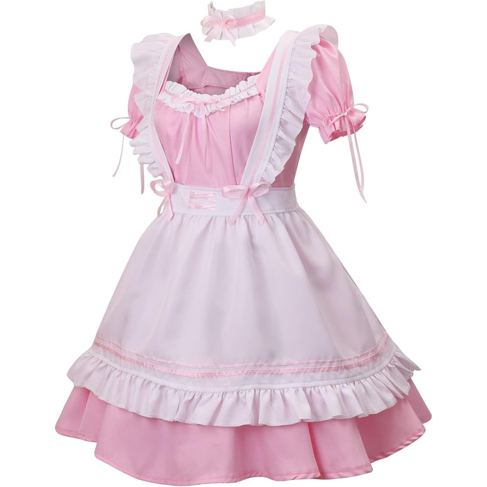 Костюм горничної MaxToonrain: Французьке плаття в стилі аніме Лоліта для жінок та дівчат (рожевий, сердечком, XXL)
