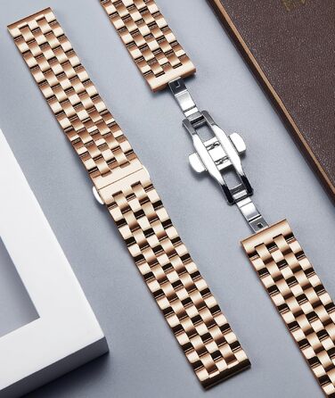 Сталевий ремінець для годинника BINLUN, полірований метал, 19мм, колір Rose Gold — замінний браслет для смарт-годинника (чоловічий/жіночий)