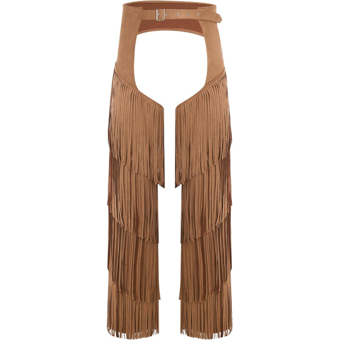 Чоловічі штани ковбойські західного стилю MSemis з бахромою, з регульованим поясом для карнавалу, вечірок та фестивалів, колір коричневий, розмір 3XL