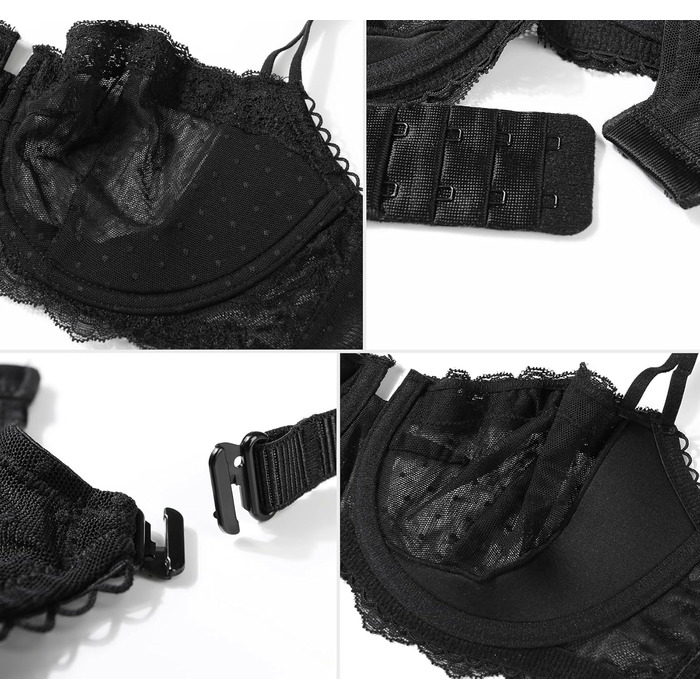 Чорний балконетний бюстгальтер DotVol з пуш-ап, великі розміри, без підкладки, 85B