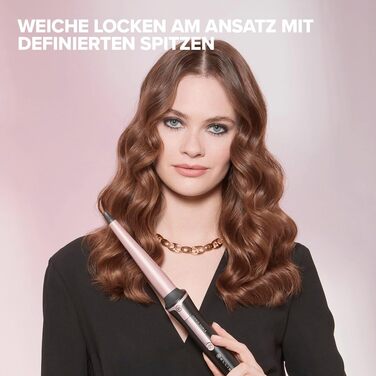 Конічний плойка для волосся Bellissima Iconic Curls з керамічним покриттям, діаметр 13-25 мм, регулювання температури 150-210°C, рожево-чорна