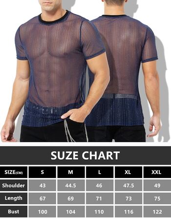 Прозора футболка Casey Kevin Herren з блискітками, короткий рукав, клубний стиль, синій (L)