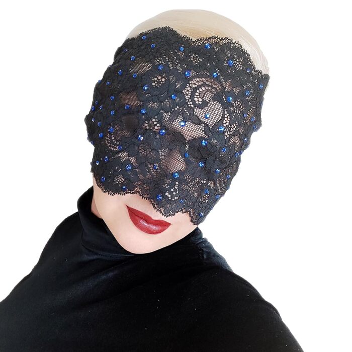 Елегантна червона мереживна маска для жінок з стразами – венеціанська маска з квітковим візерунком для маскараду, карнавалу, косплею, готичної вечірки та особливих подій (Чорний (блакитні стрази))