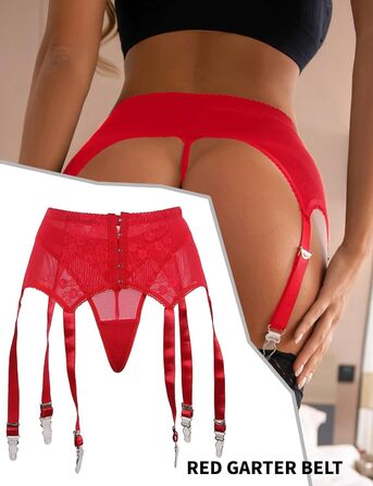 Сексуальний ремінь-стріптез для жінок з металевим кліпом, мереживний, з 6 тримачами. Розміри M-L, червоний колір.