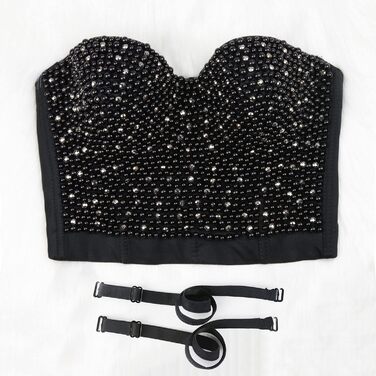 Корсет жіночий ELLACCI з діамантовими перлами та стразами, чорний