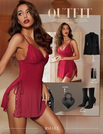 Спокуслива нічна сорочка Babydoll RSLOVE - мереживна комбінація, бордова (S)