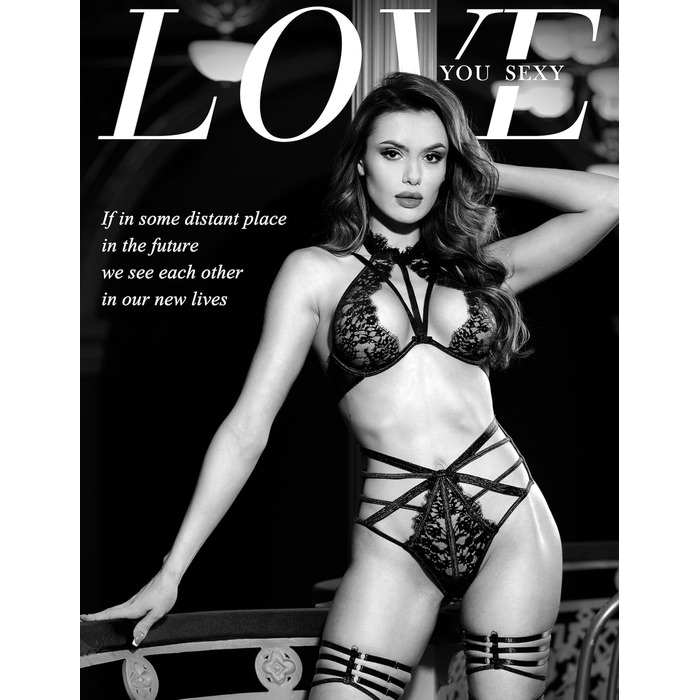 Сексуальний жіночий комплект спідньої білизни LOVE YOU: мереживний бюстгальтер та труси, чорний, розмір 75B