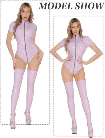 Боді жіноче Maeau Wetlook з глітером, латексний комбінезон, облягаючий, з короткими рукавами, для клубу та вечірок - XL (EU) (Ліловий, L-XL)
