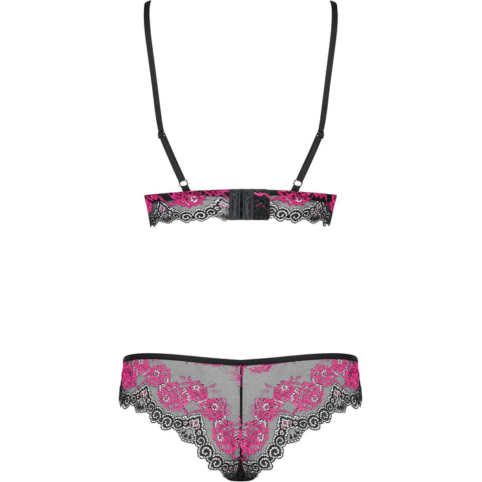 Сексуальний жіночий комплект спідньої білизни Obsessive з бюстгальтером, поясом-гюртом та стрінгами, у подарунковій коробці, чорний/рожевий, L-XL