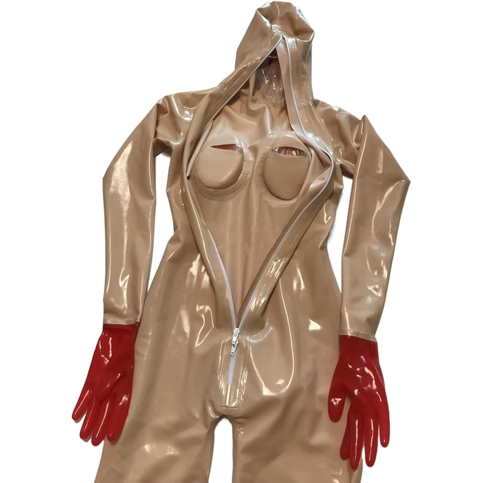 Комбінезон з латексу Latexshine Fleisch для всього тіла з силіконовими формами грудей, отвором для рота та блискавкою на спині. Індивідуальний колір, розмір XS