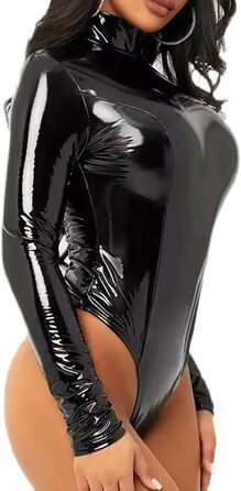 Жіночий сексуальний комбінезон з чорним дзеркальним PU-шкіряним рукавом на блискавці, для сцени та відпочинку, розмір S, чорний