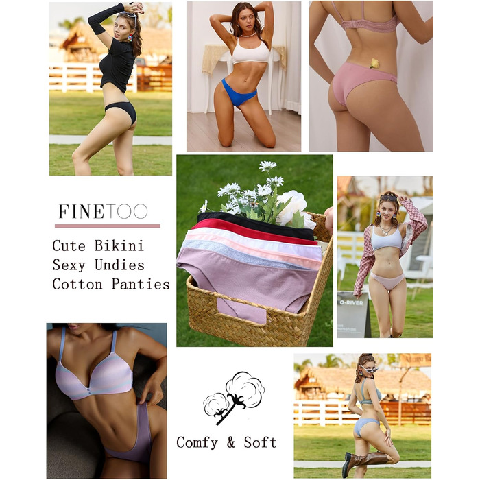 6 шт. бавовняна білизна для жінок FINETOO: низька посадка, бразильяно, S-XL, дихаюча, сексуальна