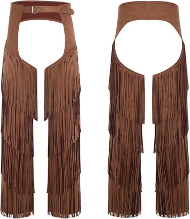 Чоловічі штани-ковбойські в стилі вестерн MSemis з бахромою, з регульованим поясом для вечірок, карнавалу та фестивалів, костюм (темно-коричневий, XL)