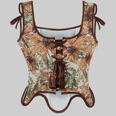 Корсет жіночий Vobrust, корсаж, корсет для Октоберфесту, готичний, вінтажний, бюстєль, корсет для сцени, жаккард, сатин, з кісточками, для Хелловіну, карнавалу, шнурування (кава, S)