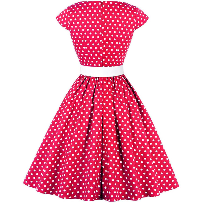 Сукня Rockabilly 50-х років AXOE для жінок, бавовна, з поясом (XL, червона в горошок)