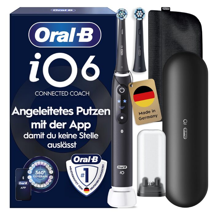 Електрична зубна щітка Oral-B iO Series 6, біла: 5 режимів чищення, набір з 2 насадками та дорожнім футляром