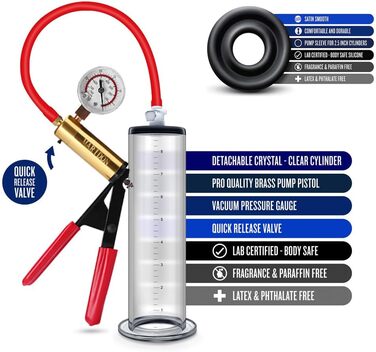 Vakuumна помпа для збільшення статевого члена з манометром, чоловіча іграшка для дорослих, помпа для статевого члена, вакуумна помпа, розширювач, для мастурбації, доросла іграшка, 23*3,9 см