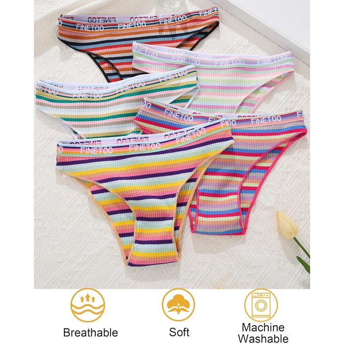Набір трусів FINETOO з бавовни (5 шт.) для жінок: спортивні, комфортні, кольорові. Розміри S-XL