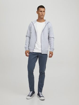 Чоловіча толстовка з капюшоном та блискавкою Jack & Jones JJEBRADLEY Sweat Zip Hood, Relaxed Fit, світло-сірий меланж