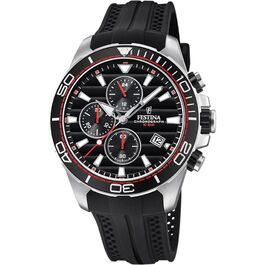 Чоловічий спортивний годинник Festina Chronograph F20370: кварцовий механізм, аналоговий дисплей, водонепроникність 10 ATM, чорний гумовий ремінець