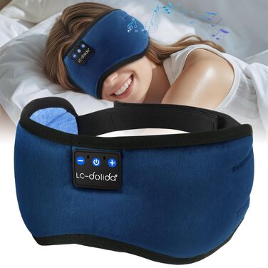 Маска для сну з Bluetooth-навушниками LC-dolida V5.4, 3D дихаюча бавовняна маска на очі з мікрофоном для подорожей, йоги та медитації (Темно-синя)