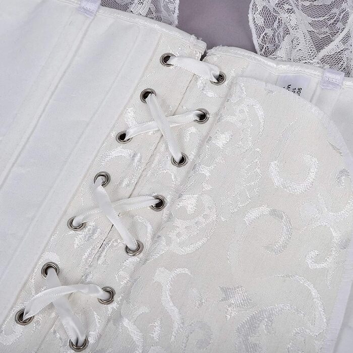 Корсет жіночий Oytto готичний з сатину, з кісточками, шнурівка, топ-боді, весільний, білий, XX-Large