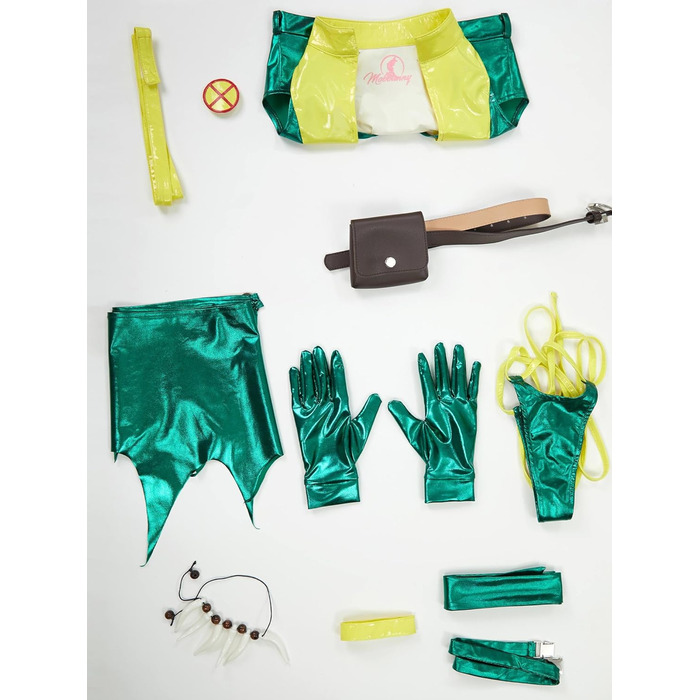 Костюм косплею Mobbunny для жінок, сексуальний комплект спідньої білизни, топ та спідниця з пов'язкою на голову, рукавичками, зелений для Хелловіну