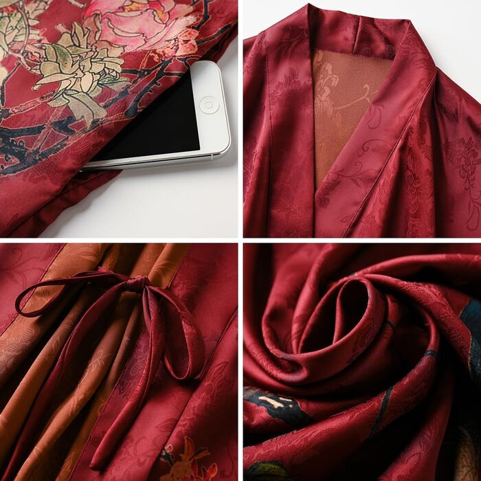 Жіночий халат-кімоно Ledamon: довгий, квітковий, бордовий (один розмір)