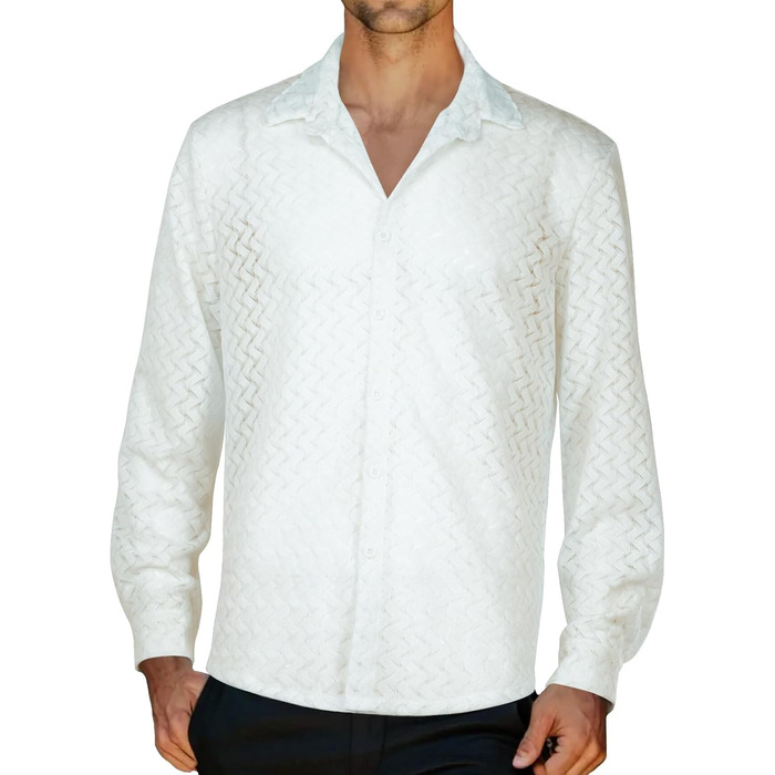 Футболка AIEOE для чоловіків, прозора, мереживна, довгарукава, тонка та дихаюча (L, білий 04)