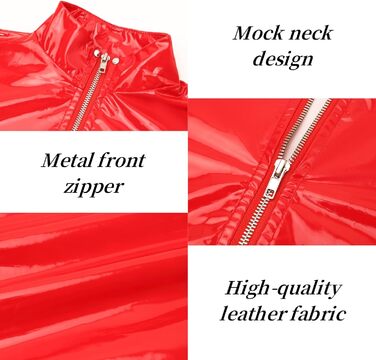 Міні-сукня з еластичної шкіри з блискавкою Wet Look, Babydoll, обтисла, з короткими рукавами, червона (L)