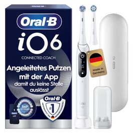 Електрична зубна щітка Oral-B iO Series 6 білого кольору, 5 режимів чищення, з дорожнім кейсом та набором з 2 насадок