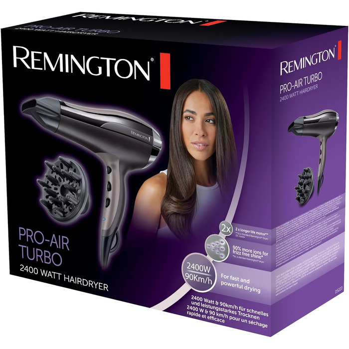 Фен для волосся Remington Pro-Air D5210 з іонним керамічним кільцем, дифузором та концентратором, 2400 Вт, чорний