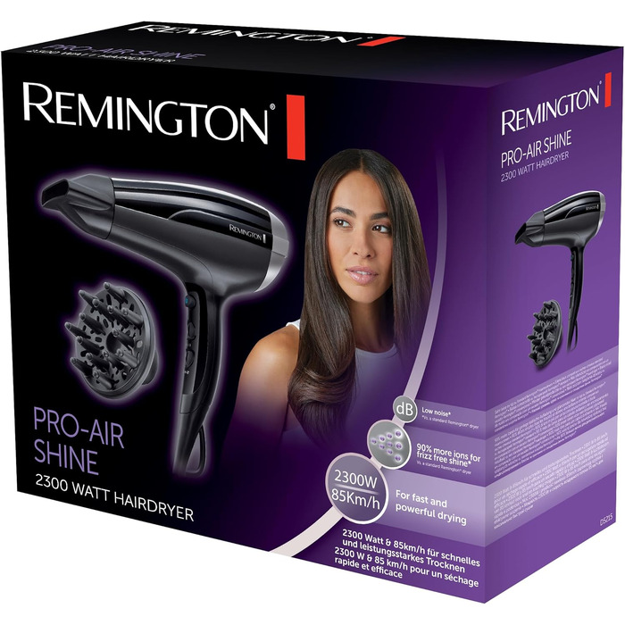 Фен для волосся Remington Pro-Air D5210 з іонізацією, керамічним кільцем та дифузором, 2300 Вт, чорний
