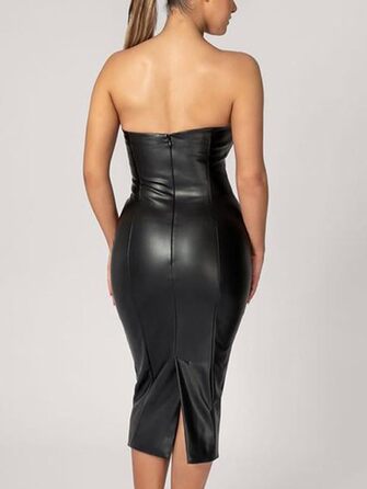 Сукня Onsoyours з еластичної шкіри (вічна шкіра) для жінок, облягаюча, сукня-олівець, без спинки, міді, чорна (XL)