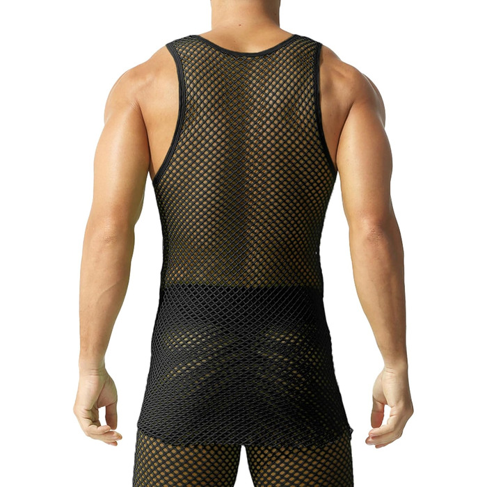 Чоловіча сітчаста футболка QiaTi з прозорим дизайном, довга модель (XL, чорний)