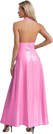 ТіаоБаг: Сукня з ефектом мокрого блиску, без бретелек, з глибоким V-подібним вирізом, з розрізом, рожевого кольору, для дому та вечірок