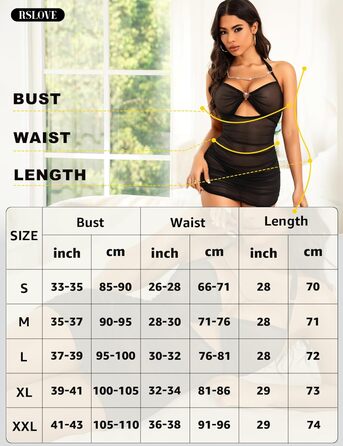 RSLOVE Сексуальне нічне вбрання для жінок - Babydoll, прозорий мереживний комплект нижньої білизни, чорний