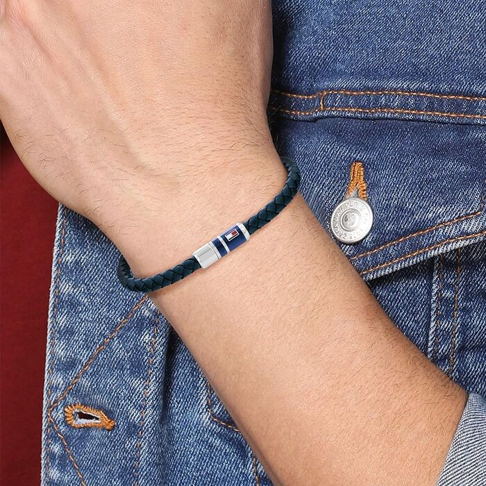 Чоловічий шкіряний плетений браслет Tommy Hilfiger — темно-синій (Marineblau)