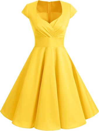 Сукня вінтаж Bbonlinedress 1950-х років ретро коктейльна Rockabilly з V-подібним вирізом, жовта, розмір L