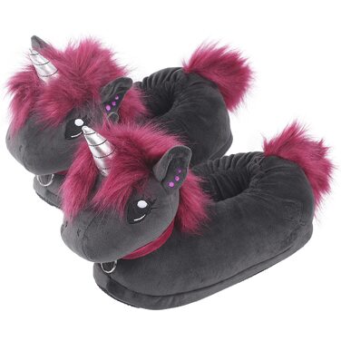 Плюшеві капці для дому corimori Ruby das Punk Einhorn (Єдиноріг), чорно-рожеві, гнумка підошва, розмір 34-44 EU