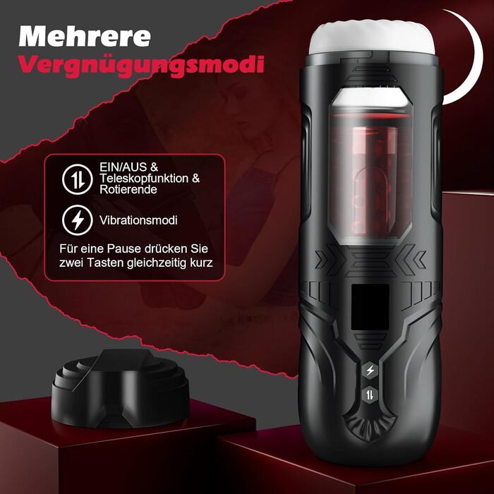 Електричний мастурбатор для чоловіків HIVEFUN з 7 режимами вібрації, ротації та імпульсу. Чорний, для особистого використання.