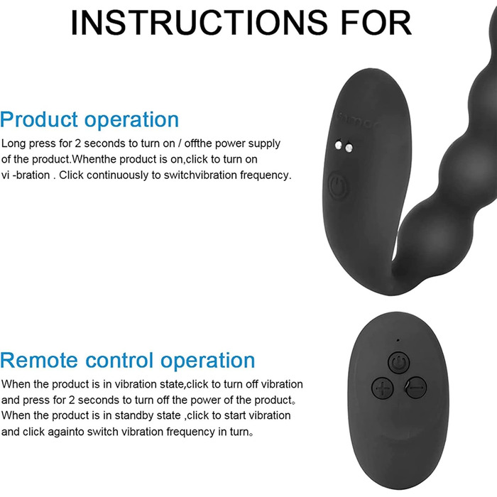 Анальний вібратор LZMYZ з 10 режимами вібрації, 2 мотори, перлини для масажу простати, для чоловіків, жінок та пар