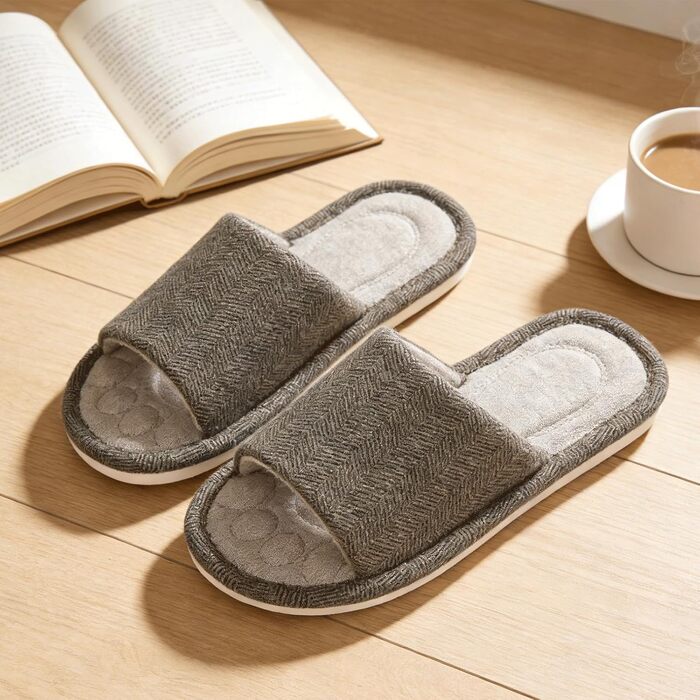 Унісекс домашні капці Dokela з ефектом пам'яті (Memory Foam), дихаючі бавовняні тапочки з відкритим носком, протиковзкі, коричневі, розмір 37/38 EU