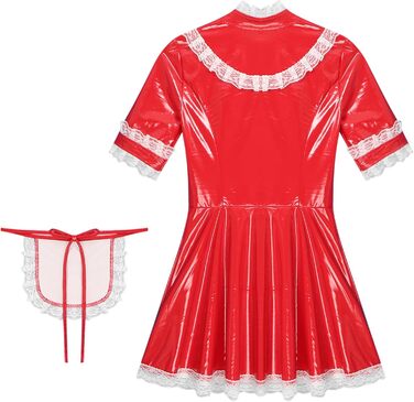 Костюм горничної FEESHOW з вологого блиску, сукня та фартух, французький костюм служниці, карнавальний костюм, костюм для вечірки (XXL, Червоний)