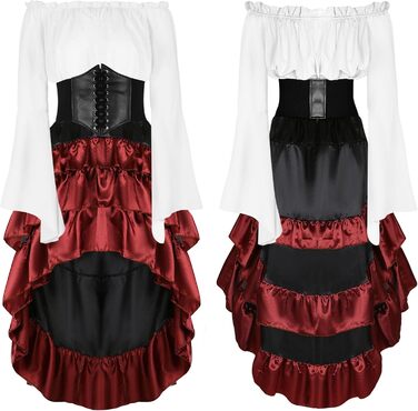 Костюм пірата для жінок CICOCI: ренесансний корсет, стеampunk спідниця, топ, аксесуари пірата, повний костюм на Хелловін, білий/Розкішний сад